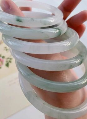 新疆金丝玉天山翠昆仑翠玉圆条手镯翡翠色白糯金丝玉镯戈壁玉镯子