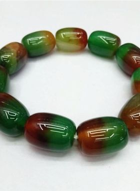 南京天然雨花石孔雀绿玛瑙桶珠手链原石玛瑙手串转运男女礼品包邮