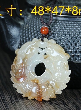 和田玉色双龙和氏璧双面吊坠复古平安扣男女款外蒙料挂件工艺品