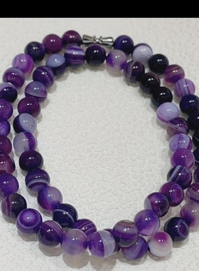 精品南非紫俱来缠丝玛瑙圆珠项链女款夏季新款水晶石纯天然真品