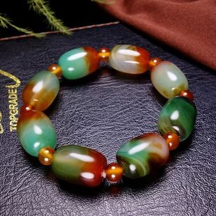 南京天然雨花石孔雀绿玛瑙桶珠手链原石玛瑙手串转运男女礼品