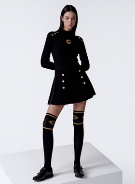 韩国代购UTAA高尔夫25年SS女士运动休闲时尚中筒袜UF0GSF161BK