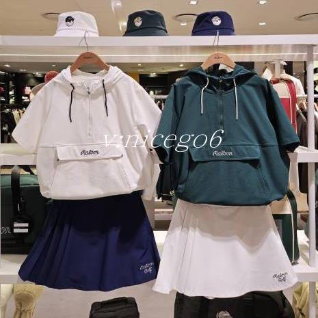 韩国代购正品MALBON25年高尔夫女士半拉链立领短袖套头衫休闲短裤