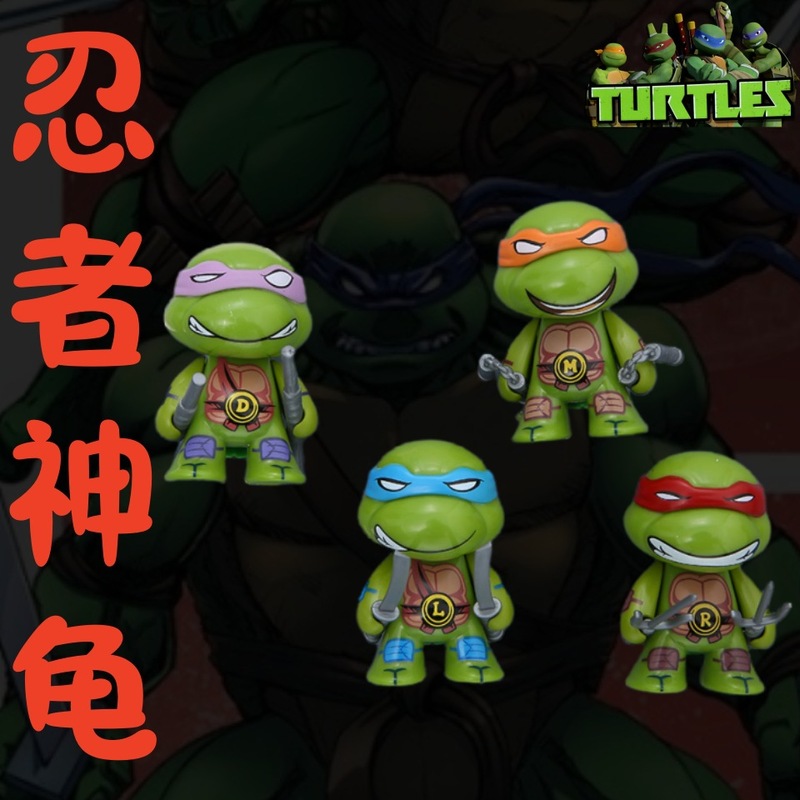 TMNT4款Q版忍者神龟汽车摆件动漫手办拉斐尔公仔模型摆件挂件盲盒