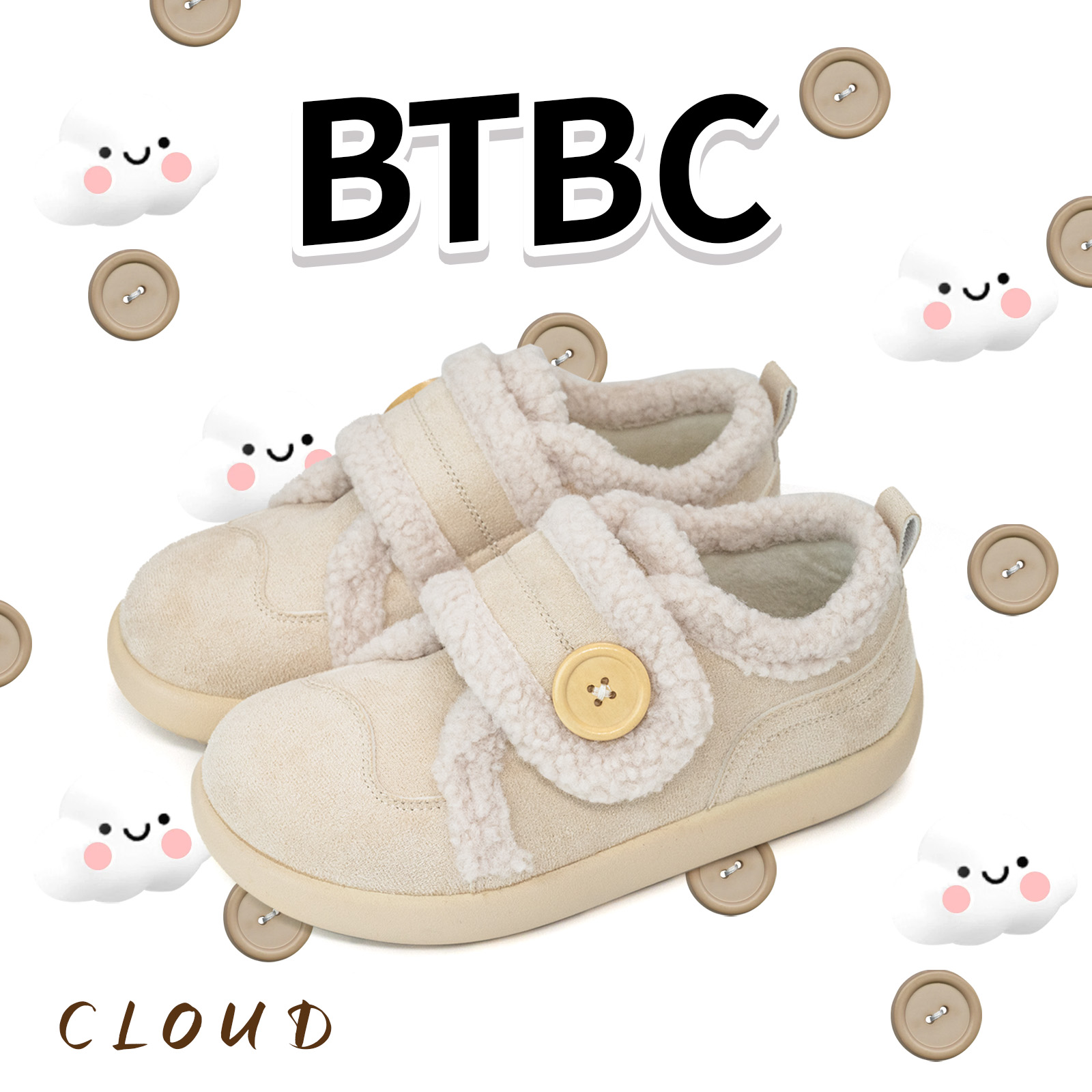 BTBC【纽扣云朵】2025年冬季新款加绒保暖板鞋原创设计休闲女鞋