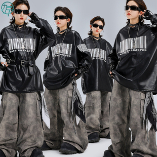 少儿街舞潮服男女童酷帅皮衣嘻哈hiphop架子鼓走秀元 旦舞蹈演出服