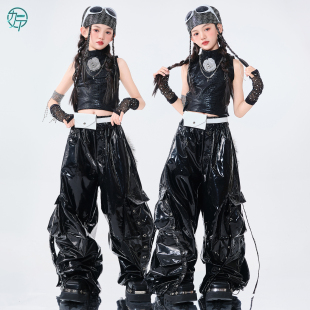 女团爵士舞服女孩子辣妹高领上衣皮裤走秀潮服韩舞打歌舞表演出服