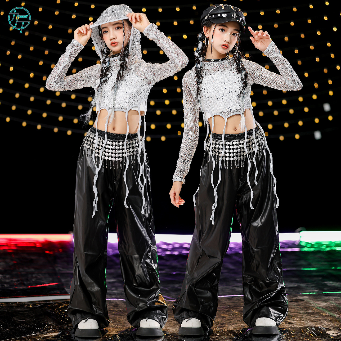 爵士舞潮服女童洋气亮片皮裤jazz走秀服女团街舞韩舞Kpop表演出服,童装/婴儿装/亲子装,儿童演出服,淘宝优惠券,粉丝福利购,淘宝优惠卷