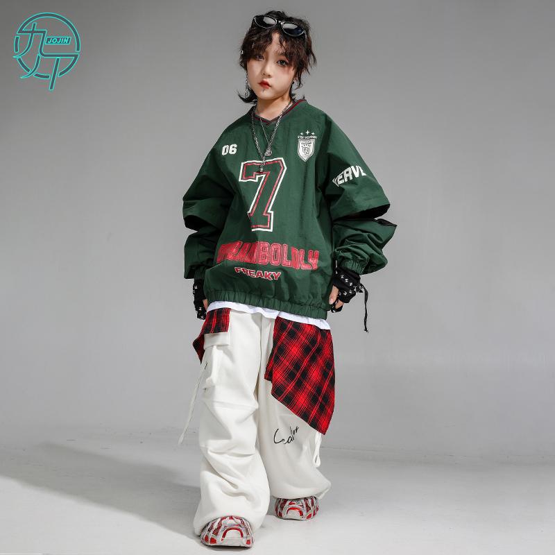 儿童嘻哈街舞潮服男女童帅气卫衣工装裤hiphop炸街架子鼓表演服装