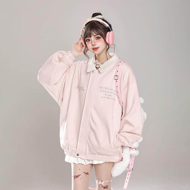 春季麂皮绒棒球服外套女生秋冬2025新款韩系甜妹穿搭休闲宽松夹克