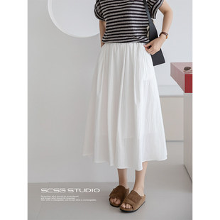 三吋时光4339浪漫度假风大摆裙 半身裙夏高腰百搭蓬蓬裙 长短款