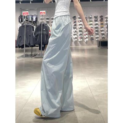180高个子175加长雾霾蓝色工装裤女夏薄款速干宽松阔腿休闲拖地裤