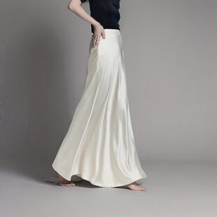 重磅进口三醋酸缎面凉感鎏光垂感半裙高腰斜裁加长拖地显瘦半身裙