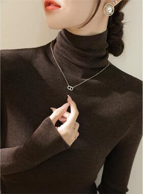 慵懒风格高底咖啡色堆领与针织底毛衣女士新款2025春季长袖上衣