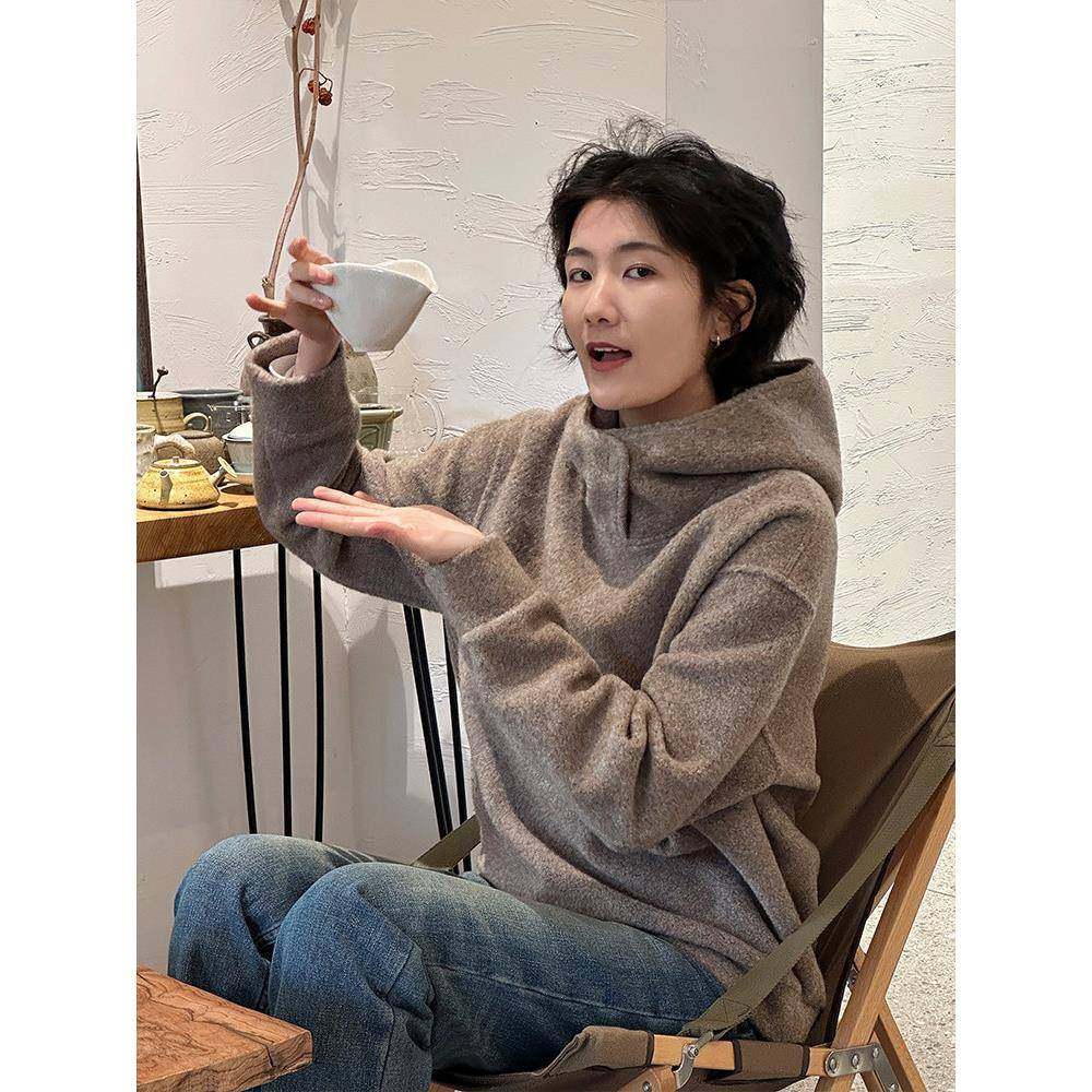 周浪清连帽宽松加厚卫衣女2025新款秋装季小个子套头保暖长袖上衣