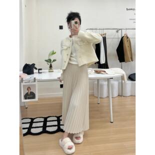 春夏款 百褶裙白色半身裙女高腰显瘦设计感半裙气质a字裙垂感长裙