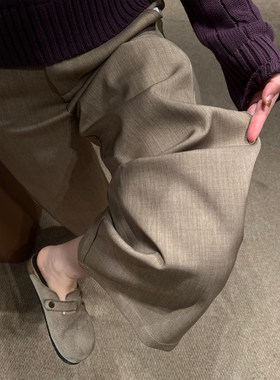 老钱风阔腿裤卡其色西装裤大码咖色春季新款裤子女今年流行梧桐裤