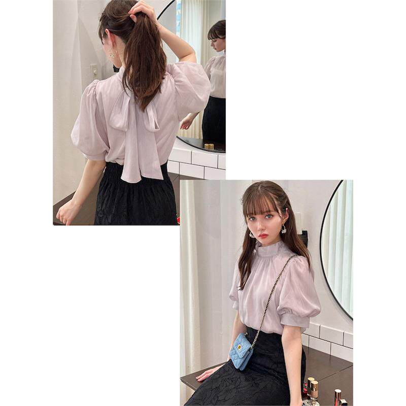 GRL夏季新款日系甜美小高领灯笼袖前后两穿蝴蝶结系带上衣tg629