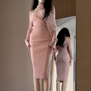 御姐风气质v领针织连衣裙子女秋冬季 辣妹包臀裙内搭长裙 2026新款