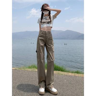 工装裤女2025新款爆款美式宽松直筒垂感休闲百搭阔腿拖地牛仔长裤