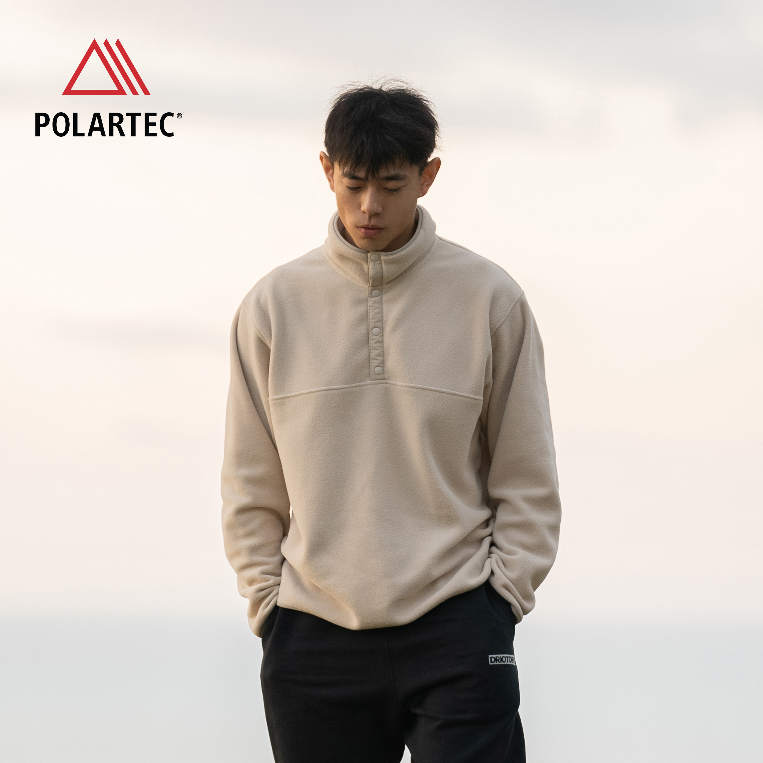 DRIOTOPIA2024春夏新品POLARTEC摇粒绒卫衣P绒纽扣半开打底衫