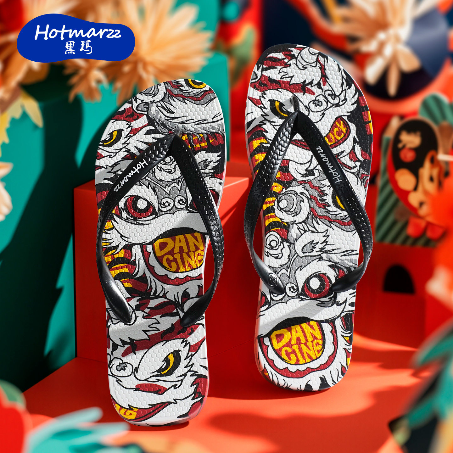 hotmarzz/黑玛醒狮印花人字拖男士外穿防滑耐磨户外沙滩夹脚拖鞋,流行男鞋,人字拖,淘宝优惠券,粉丝福利购,淘宝优惠卷