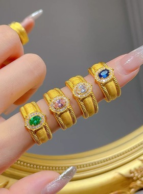 超火黄金色拉丝鸽子蛋戒指