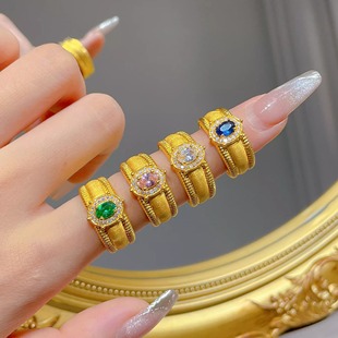 金包银超火中古风鸽子蛋戒指拉丝爆闪戒圈送女友生日情人节礼物