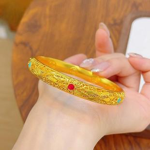 店同款金包银花丝皇后手镯钱币新中式宫廷珐琅闭口镯子送结婚嫁妆