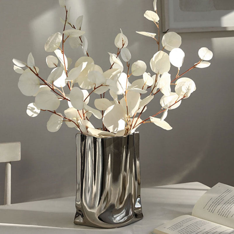 轻奢风电镀银色花瓶网红高级感插花器创意客厅餐桌装饰摆件