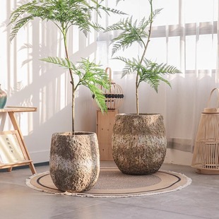 复古镁泥石头花盆大号绿植种植盆栽透气商场民宿花园客厅阳台装饰