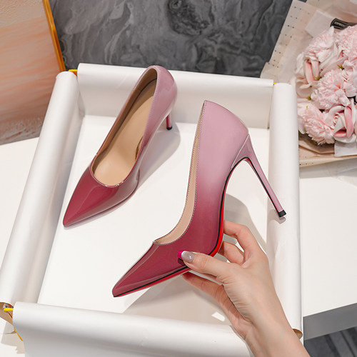 2026年高跟鞋女红底黑红双色渐变