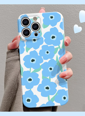蓝色小花适用苹果16手机壳15保护软套iPhone14菲林13全包12防摔11超薄pro女Xs新款max卡通xr创意78plus高级se