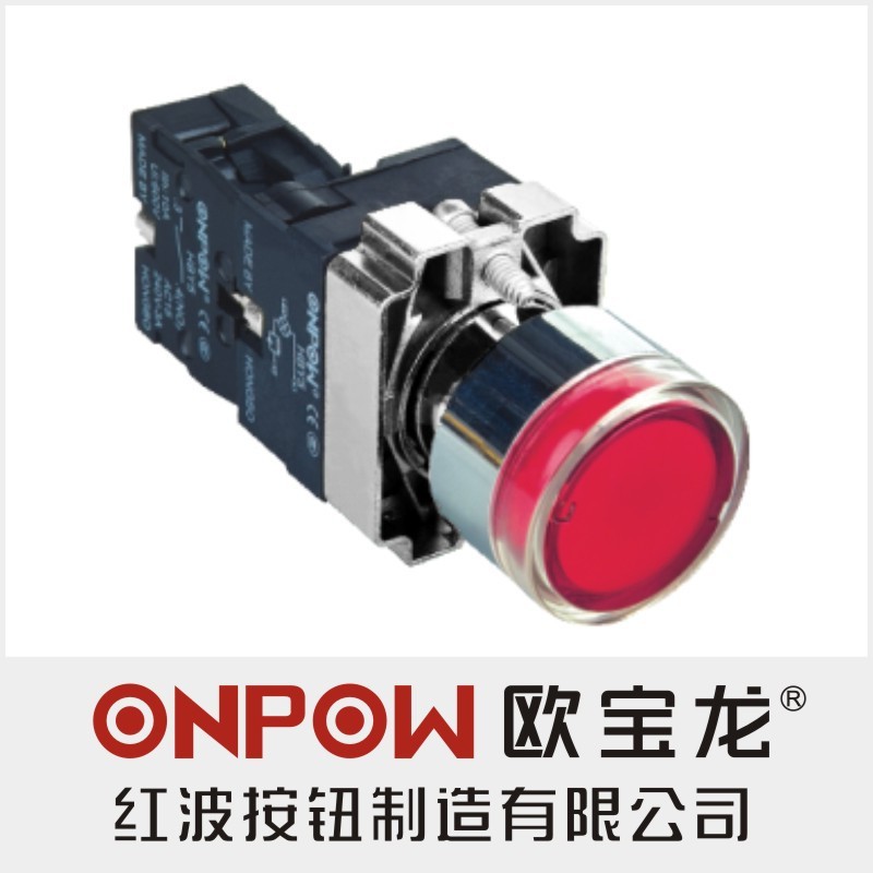 ONPOW中国红波 HBY5-10DR平头带灯 HBY5-11D复位带灯按钮