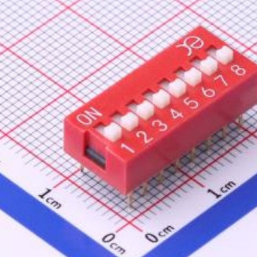 DSWB08LHGET 拨码开关间距2.54mm平拨,凸起式8位拨码开关封装插件