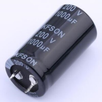 牛角型电解电容  1000uF  ±20%  200V   封装： 插件,D25xL45mm