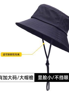 渔夫帽渔夫帽 大头围显脸小透气不粘毛面料 夏季新款黑色盆帽平顶
