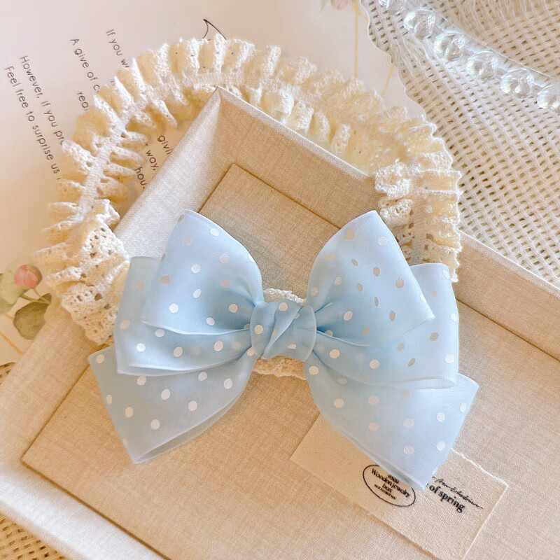韩系小清新波点蝴蝶结婴儿护囟门发带女宝宝满月生日发饰女童饰品