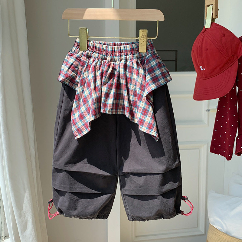 女童假两件裤裙打底裤春装新款儿童格裙裤春秋小童宝宝外穿长裤