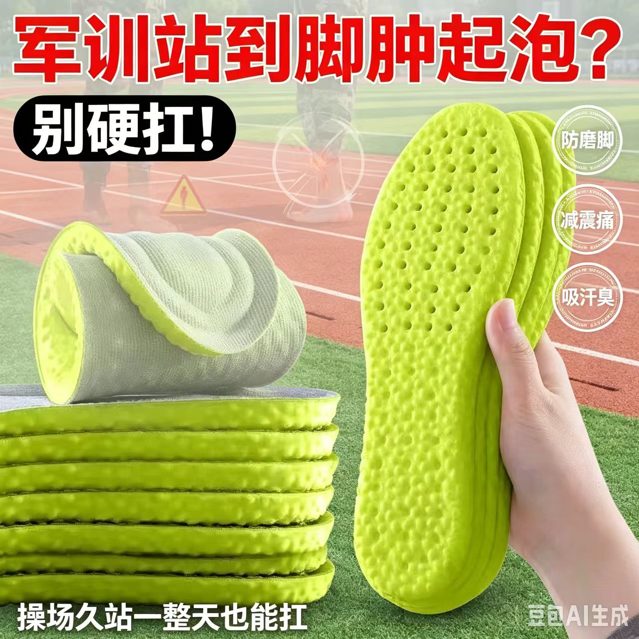 艾草除臭鞋垫军训久站加厚软弹吸汗防臭学生蜂窝减震可剪运动鞋垫
