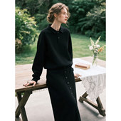 黑色POLO领卫衣套装 高级感上衣半身裙两件套 长袖 女2026年春季 新款