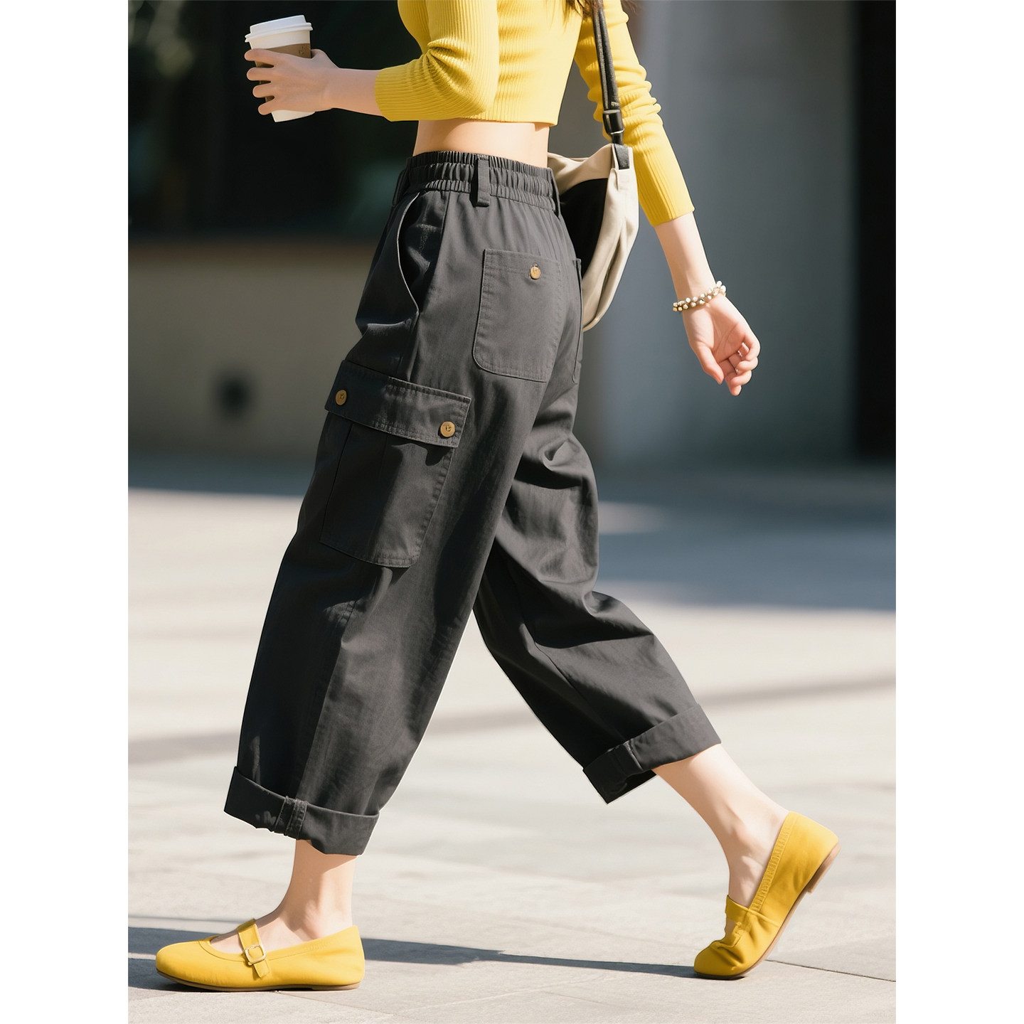 深灰色高腰阔腿裤女2026年春季新款设计感小众宽松显百搭八分裤,女装/女士精品,休闲裤,淘宝优惠券,粉丝福利购,淘宝优惠卷