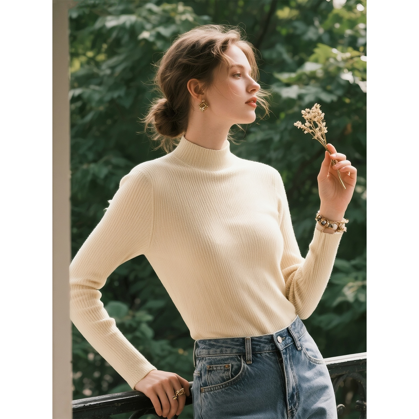 燕麦色半高领毛衣针织衫女2025年