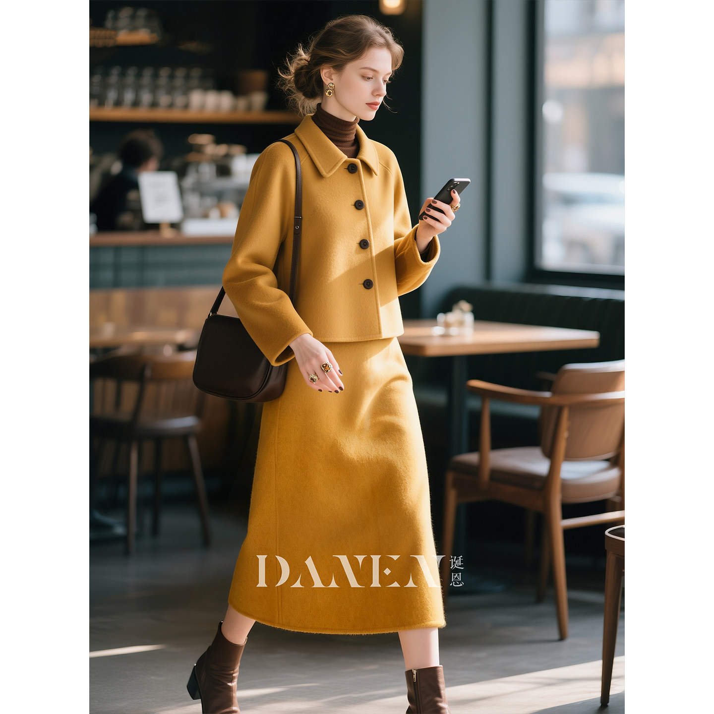 姜黄色100羊毛双面呢套装女秋冬2026新款高级感毛呢半身裙两件套,女装/女士精品,时尚套装,淘宝优惠券,粉丝福利购,淘宝优惠卷