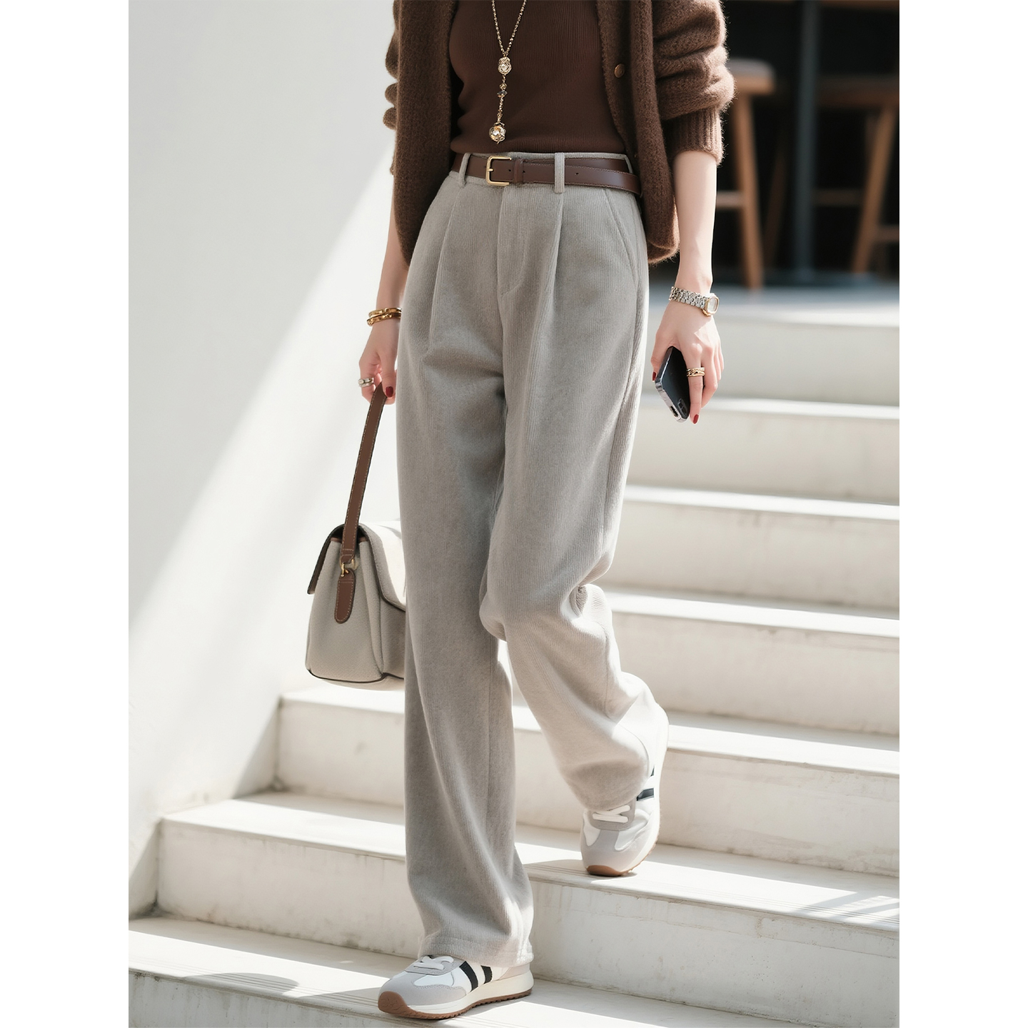 灰色羊毛阔腿裤女2025秋冬新款