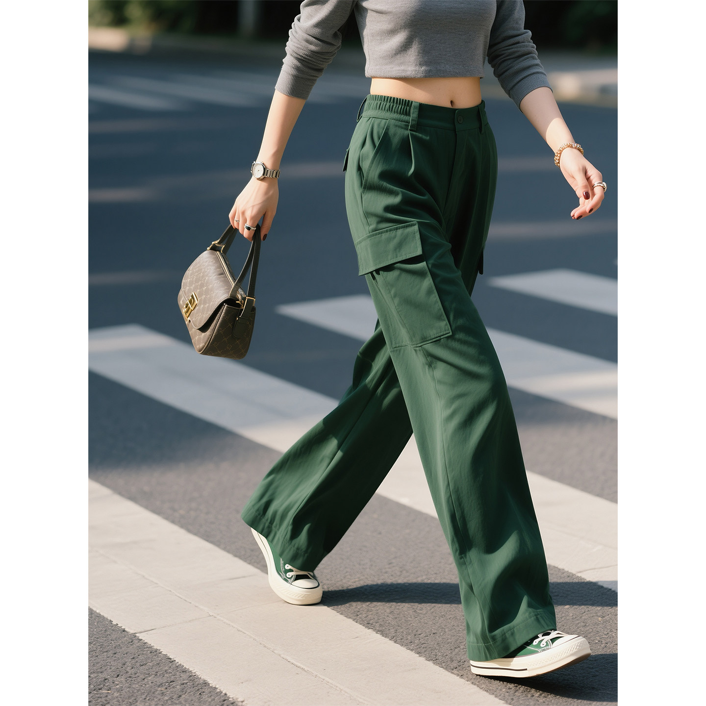 深绿色简约高腰阔腿裤女2026年春季新款休闲宽松直筒长裤遮胯显瘦,女装/女士精品,休闲裤,淘宝优惠券,粉丝福利购,淘宝优惠卷