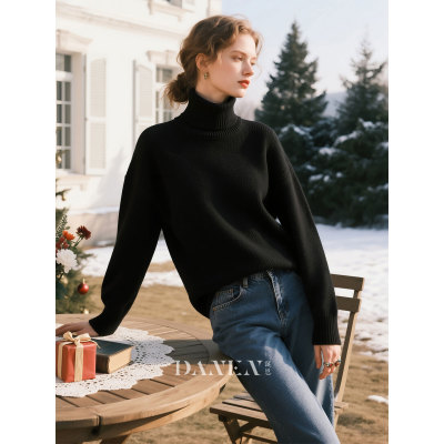 黑色高领纯棉针织衫女2025年秋冬