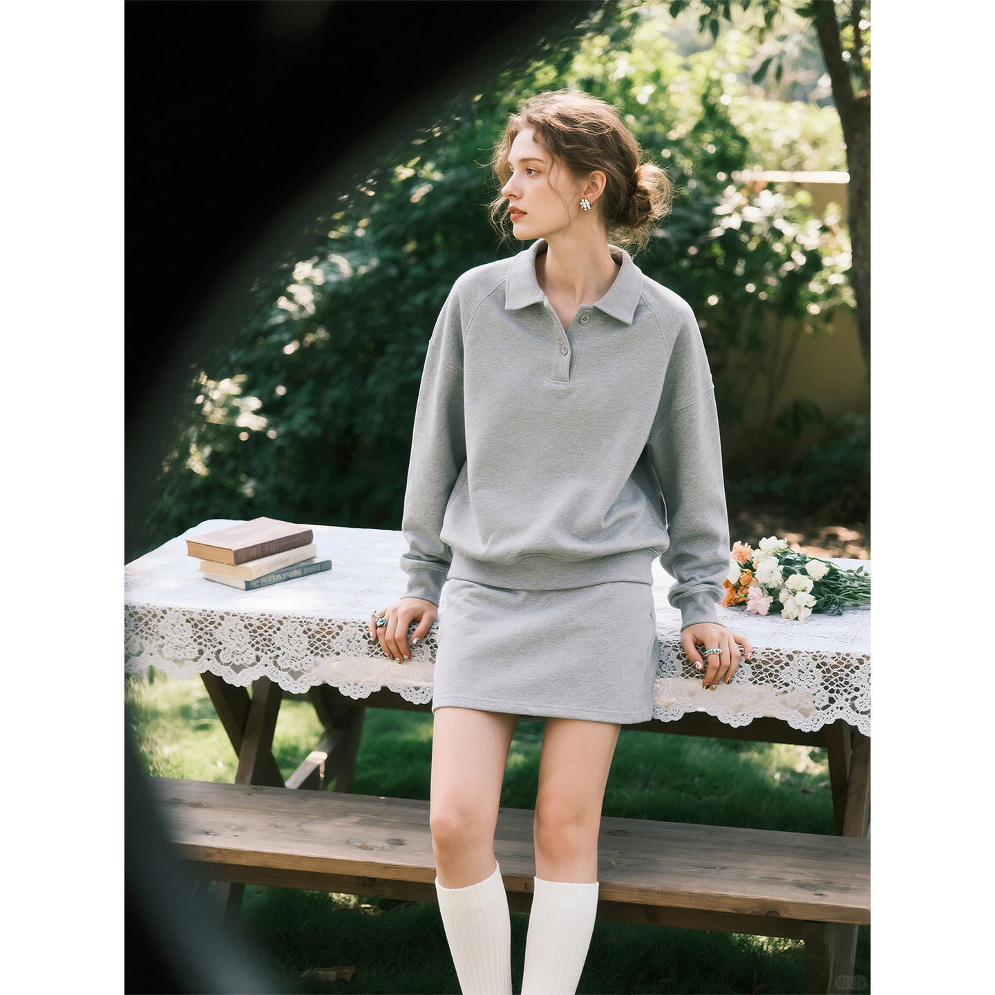 灰色POLO领卫衣半身裙套装女2026年春季新款慵懒风设计感两件套,女装/女士精品,时尚套装,淘宝优惠券,粉丝福利购,淘宝优惠卷