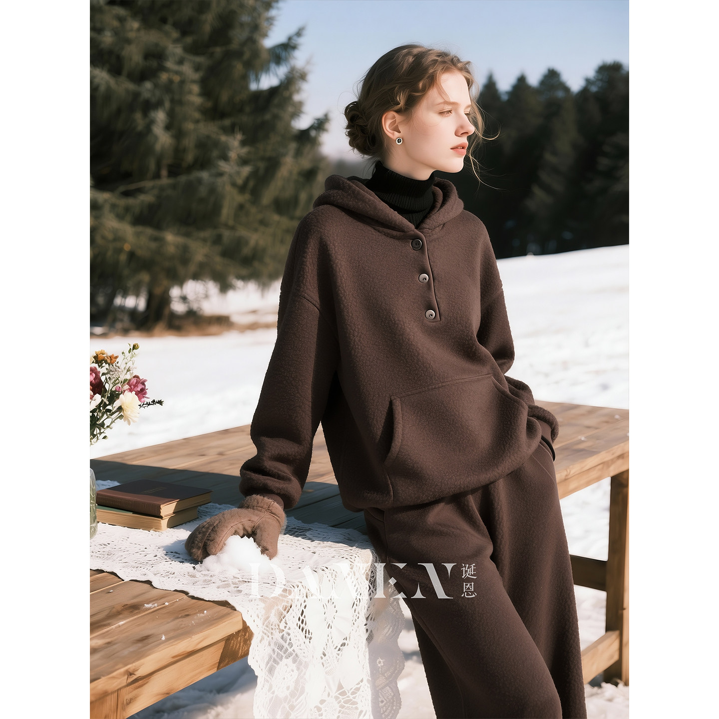 深棕色羊羔绒连帽卫衣阔腿裤套装女2026年秋冬新款慵懒风两件套,女装/女士精品,时尚套装,淘宝优惠券,粉丝福利购,淘宝优惠卷