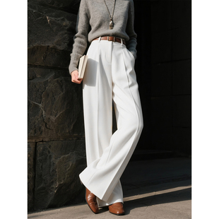 白色西装阔腿裤女2026年春季新款羊毛时尚直筒高级感小个子裤子